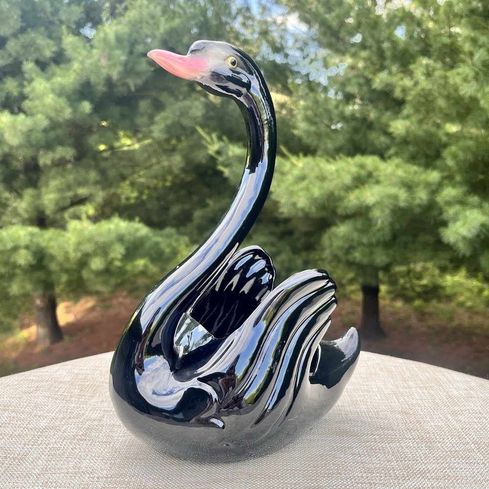 Vintage Maddux California Pottery Black Swan Planter Trinket Dish #510 USA As Is